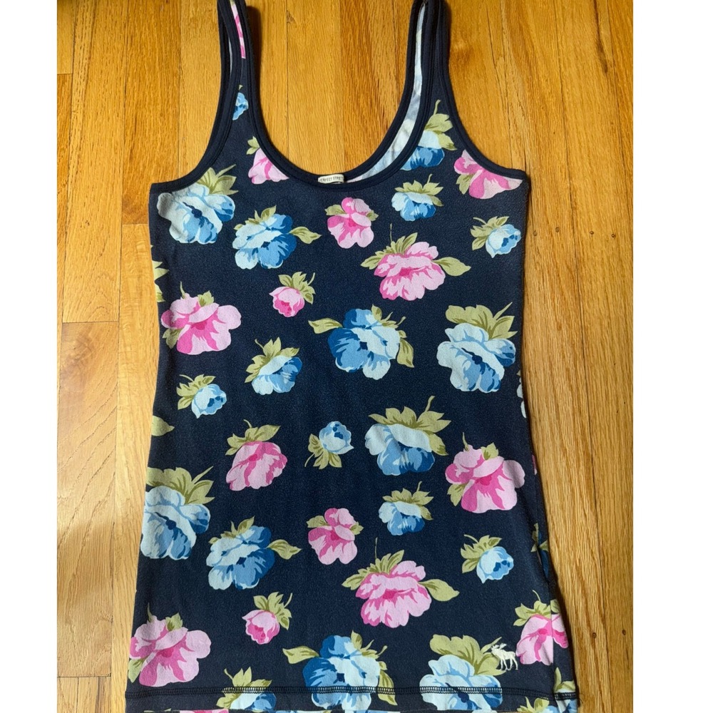 Vintage Abercrombie & Fitch Floral Tank top Cami Sz L Blue Pink Y2K Stretch Logo
